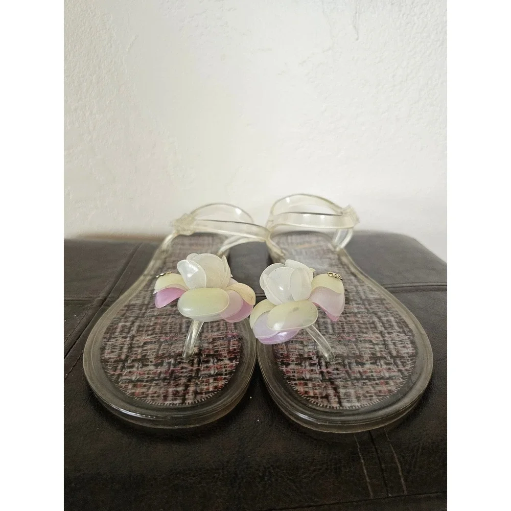 CHANEL Pink CC Clear Camelia Jelly Strap Flip Flops Flat Sandals EU 37 US‎ 6.5